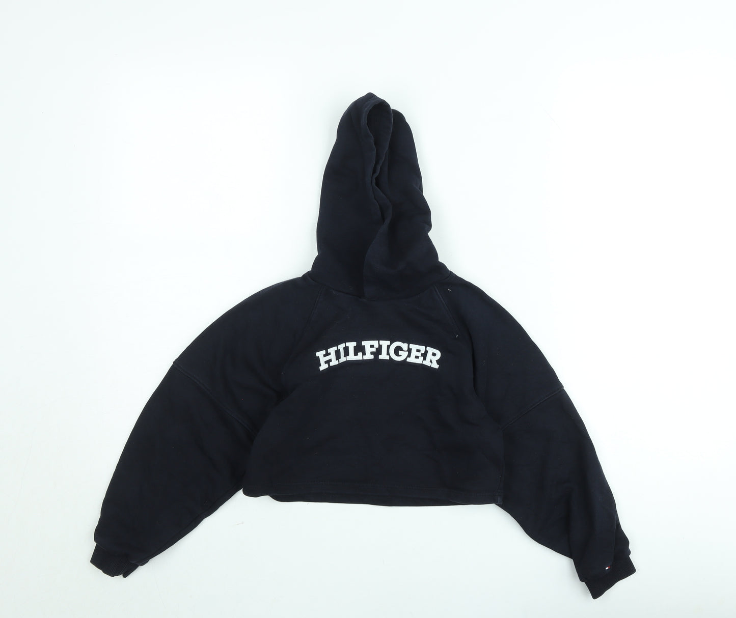 Tommy Hilfiger Girls Black Hoodie 12 Years Pullover Logo Sweatshirt