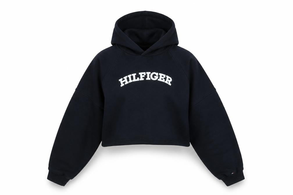 Tommy Hilfiger Girls Black Hoodie 12 Years Pullover Logo Sweatshirt