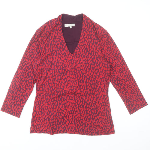 Hobbs Women Red Patterned Viscose Long Sleeve V-Neck Top Size M