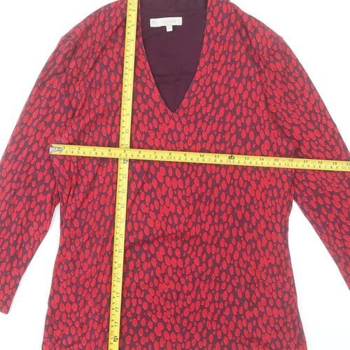Hobbs Women Red Patterned Viscose Long Sleeve V-Neck Top Size M