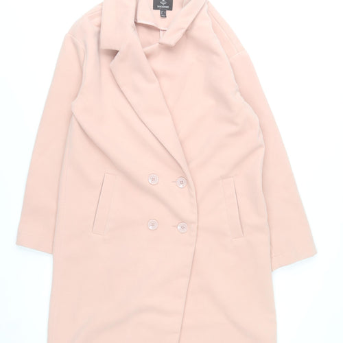 Threadbare Women’s Pink Long Overcoat Size 10 Classic Lined Buttoned Polyester Blend