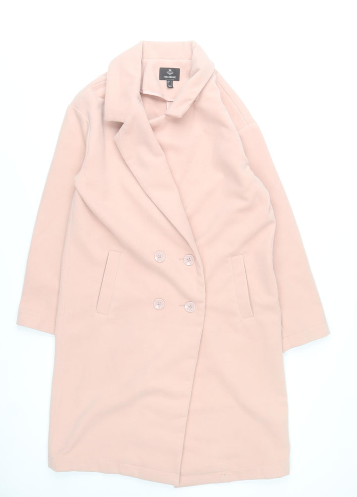 Threadbare Women’s Pink Long Overcoat Size 10 Classic Lined Buttoned Polyester Blend