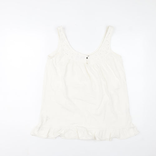 River Island Womens Ivory Camisole Tank Top Size 12 Cotton Ruffle