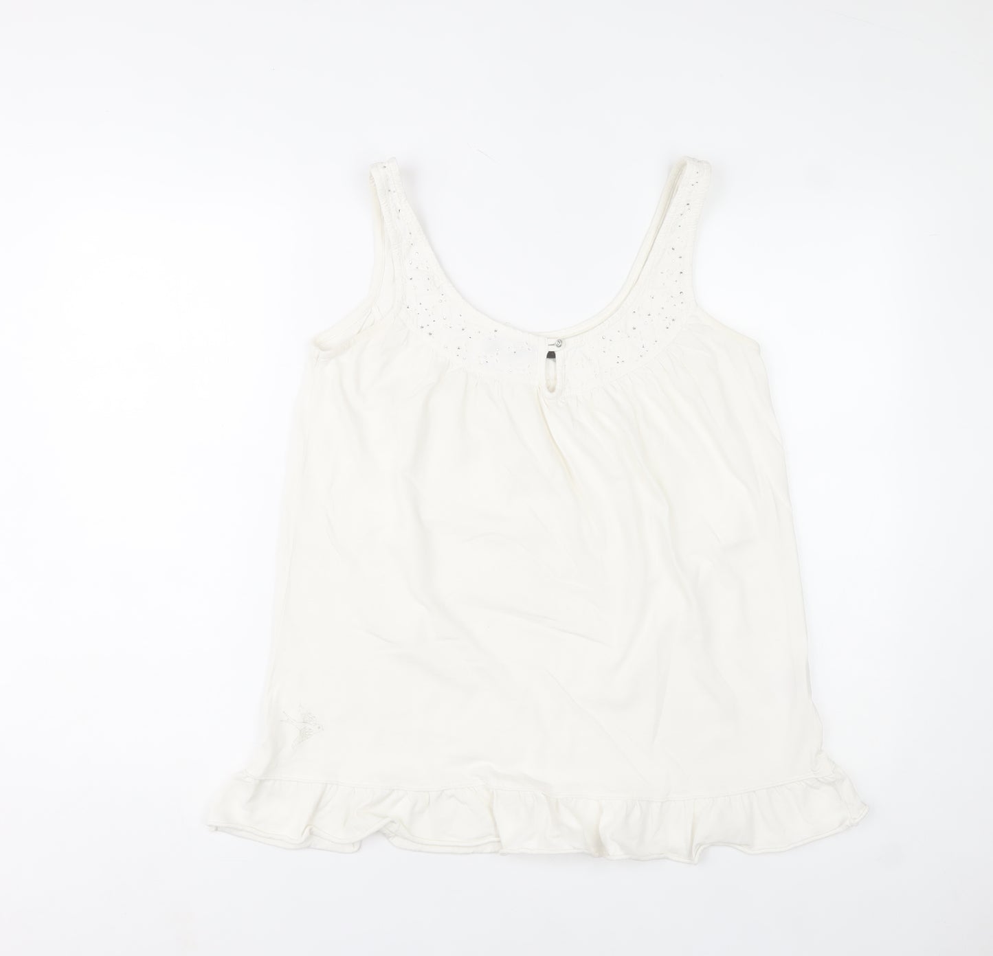 River Island Womens Ivory Camisole Tank Top Size 12 Cotton Ruffle