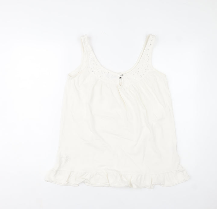 River Island Womens Ivory Camisole Tank Top Size 12 Cotton Ruffle