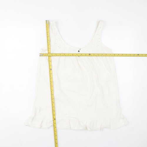 River Island Womens Ivory Camisole Tank Top Size 12 Cotton Ruffle