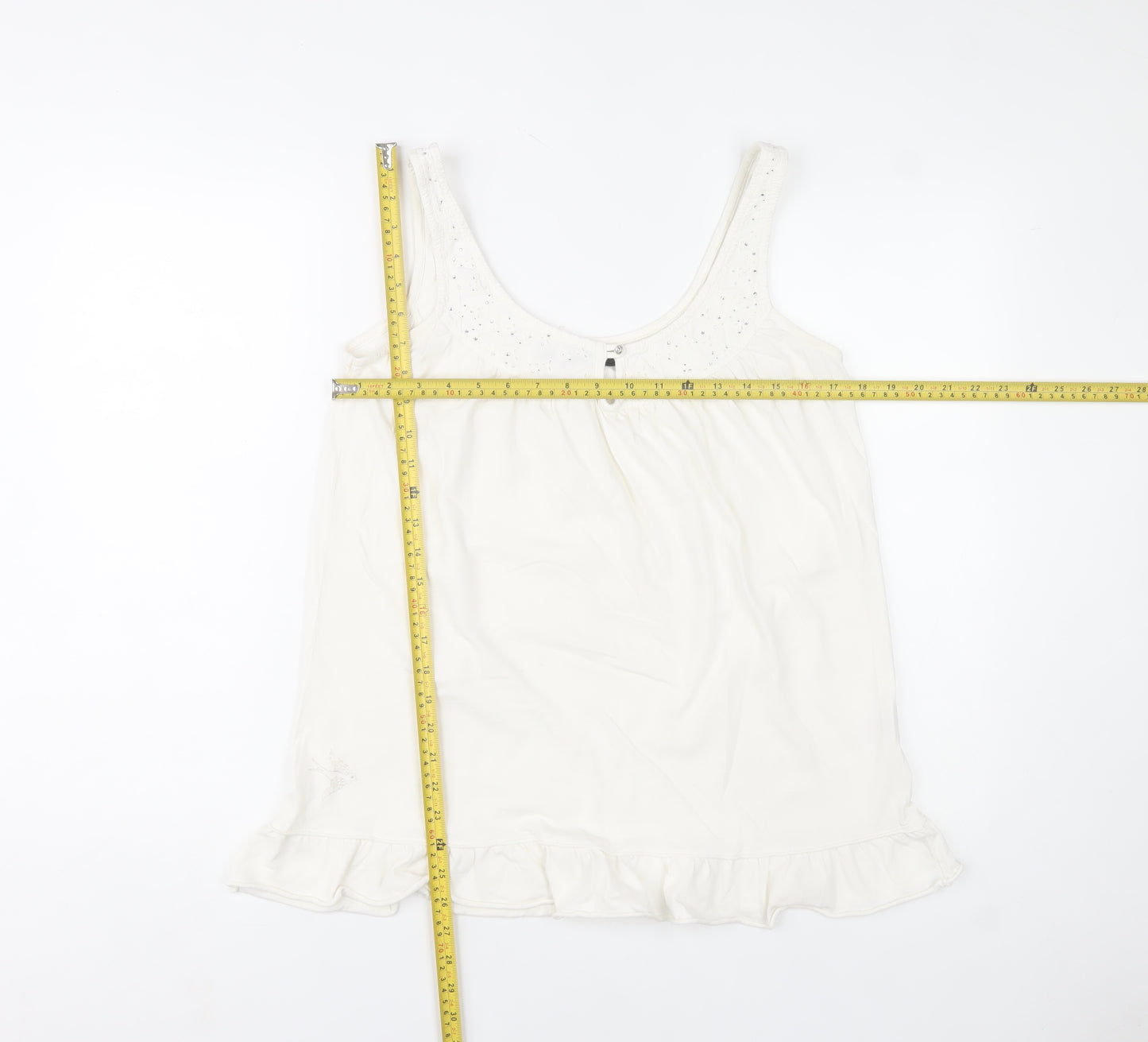 River Island Womens Ivory Camisole Tank Top Size 12 Cotton Ruffle