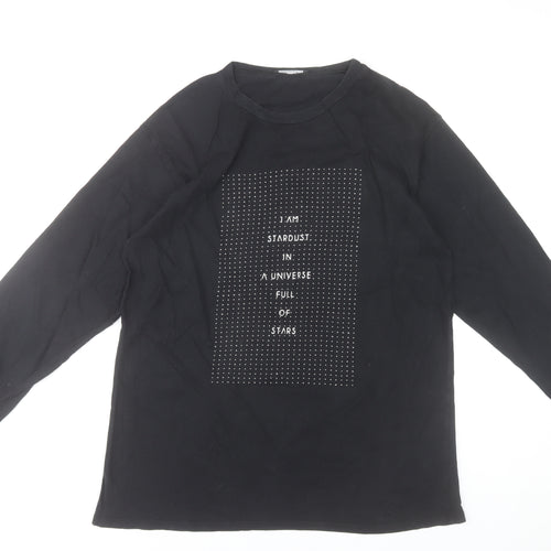 Zara Women Black Long Sleeve Cotton Jersey T-Shirt Size 14