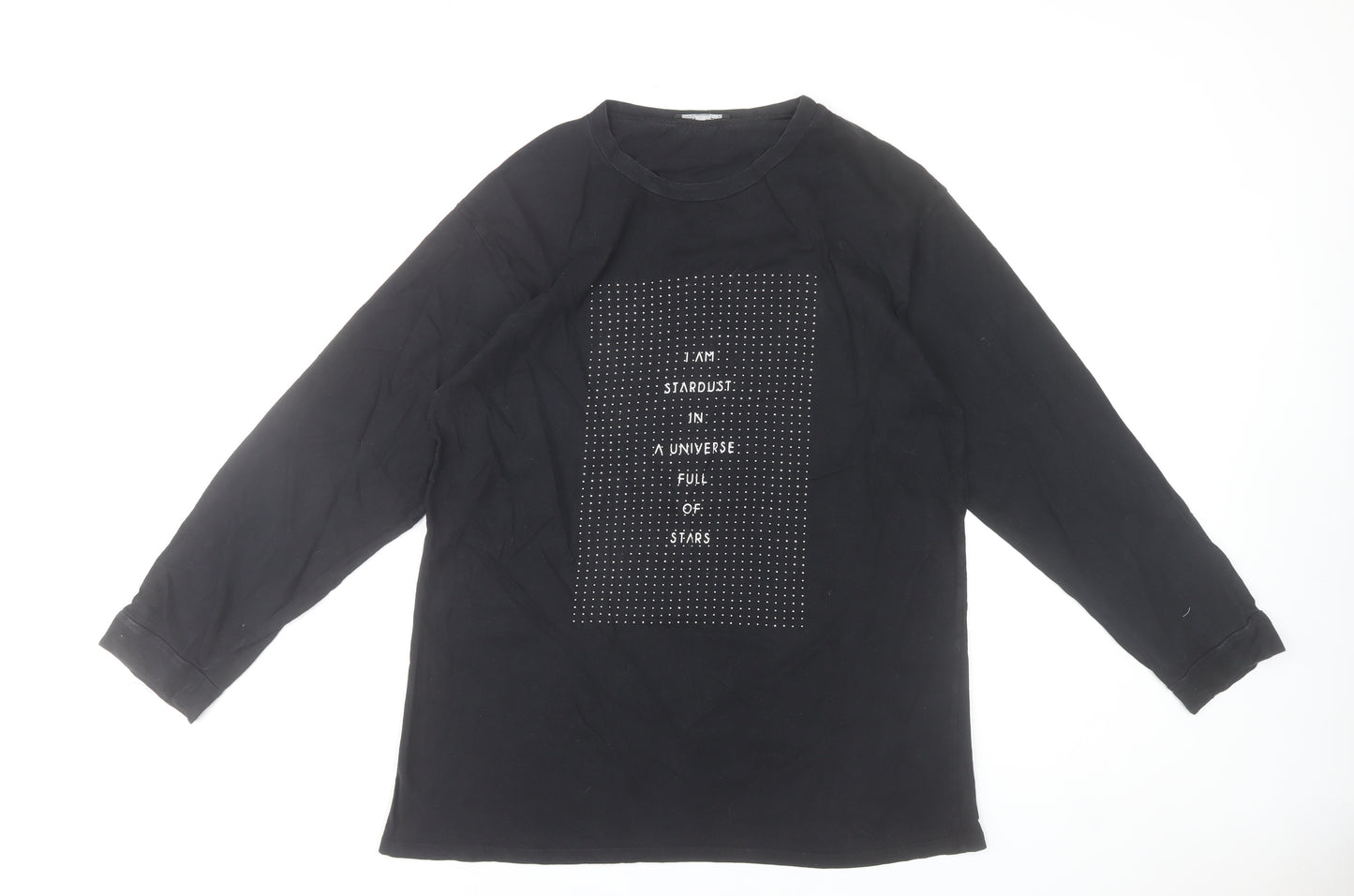 Zara Women Black Long Sleeve Cotton Jersey T-Shirt Size 14