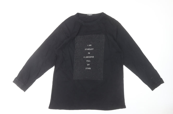 Zara Women Black Long Sleeve Cotton Jersey T-Shirt Size 14