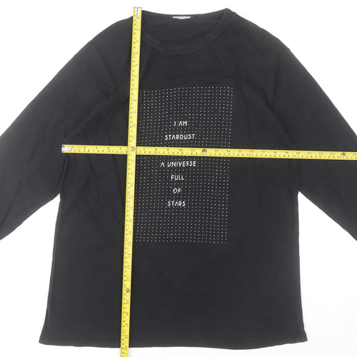 Zara Women Black Long Sleeve Cotton Jersey T-Shirt Size 14