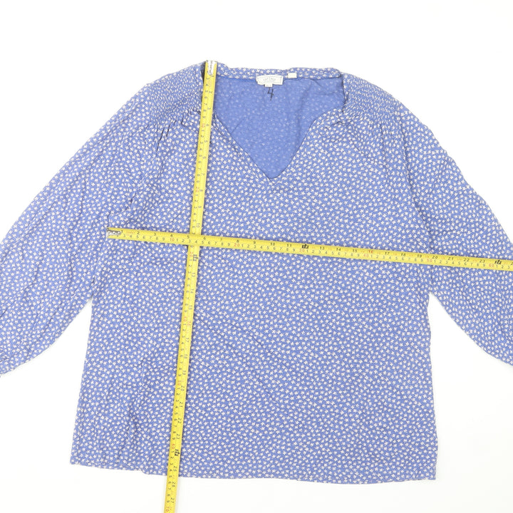 Fat Face Women Blue Floral V-Neck Tunic Blouse UK 14