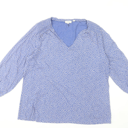 Fat Face Women Blue Floral V-Neck Tunic Blouse UK 14