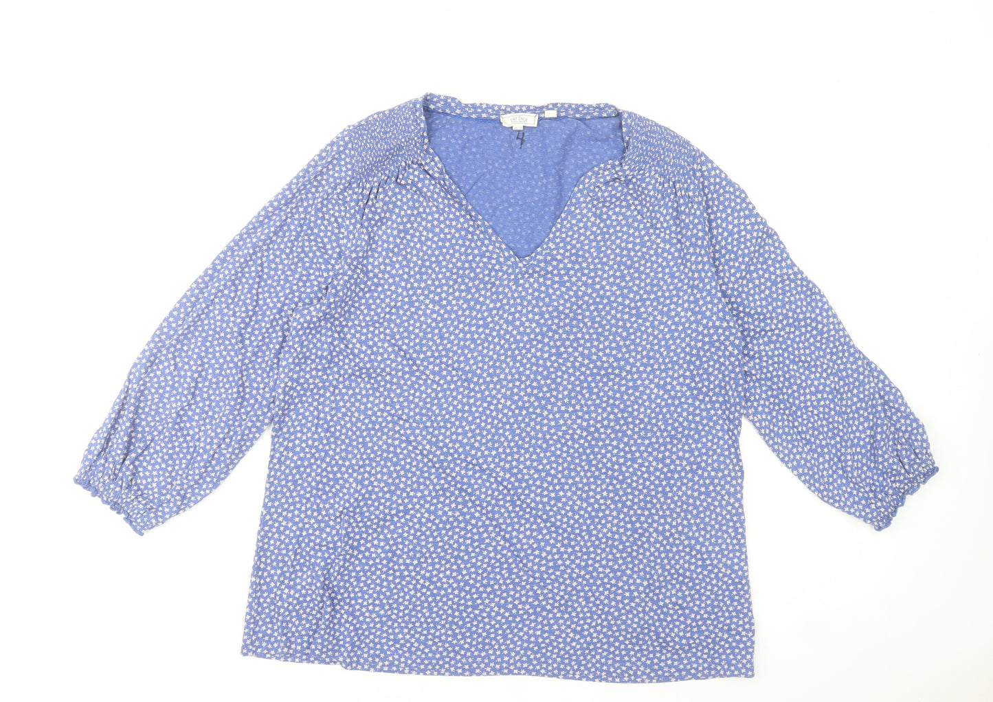 Fat Face Women Blue Floral V-Neck Tunic Blouse UK 14