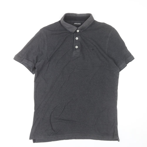Jack & Jones Men’s Dark Grey Short Sleeve Polo Shirt Size L Cotton Blend