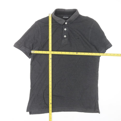 Jack & Jones Men’s Dark Grey Short Sleeve Polo Shirt Size L Cotton Blend