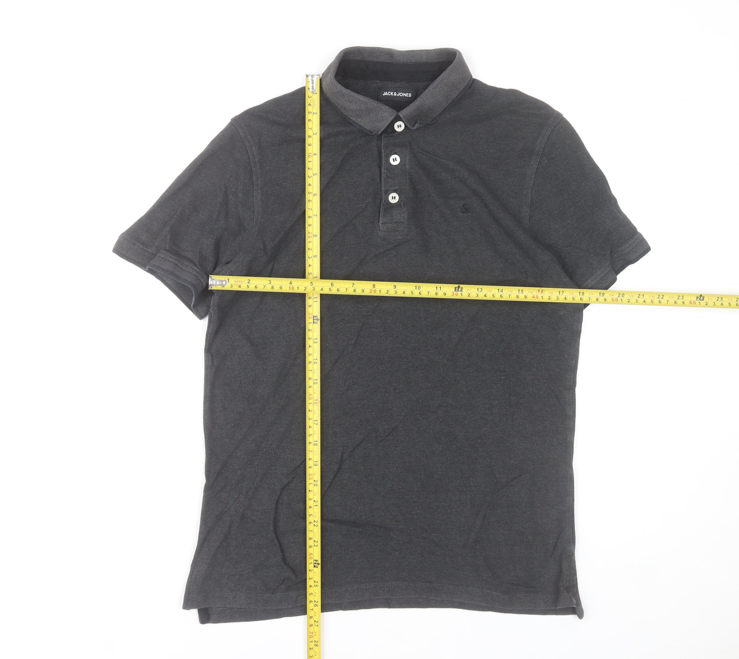 Jack & Jones Men’s Dark Grey Short Sleeve Polo Shirt Size L Cotton Blend