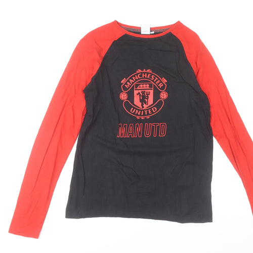 Manchester United Boys Black & Red Long Sleeve Cotton T-Shirt 14-15 Years