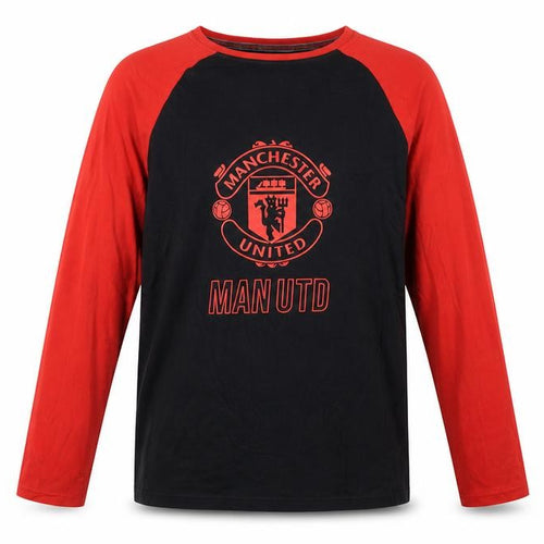 Manchester United Boys Black & Red Long Sleeve Cotton T-Shirt 14-15 Years