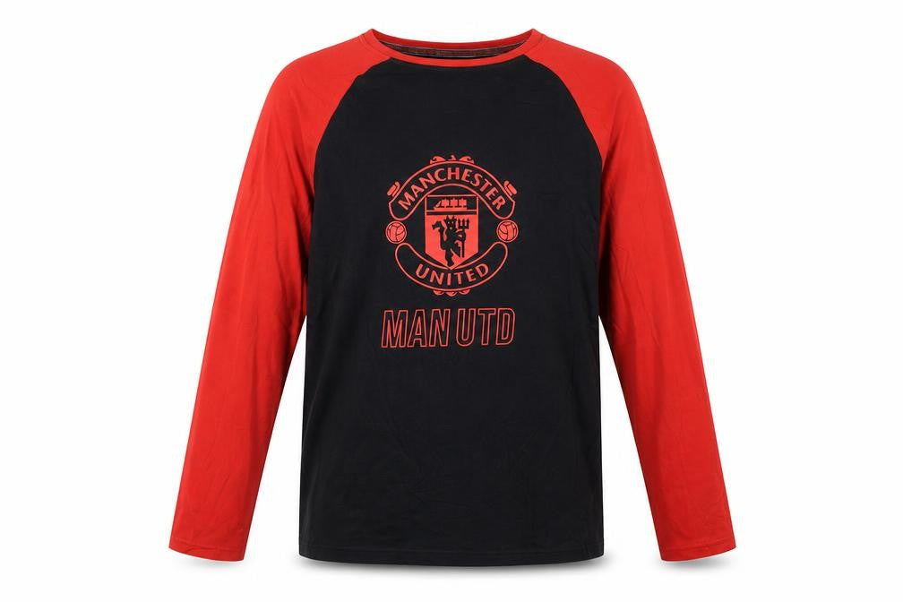 Manchester United Boys Black & Red Long Sleeve Cotton T-Shirt 14-15 Years