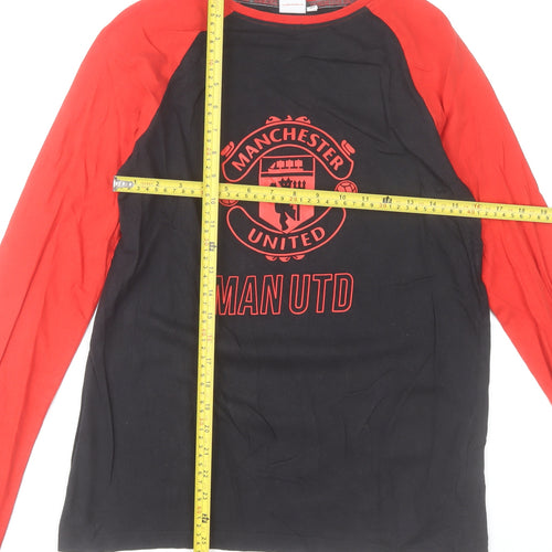 Manchester United Boys Black & Red Long Sleeve Cotton T-Shirt 14-15 Years