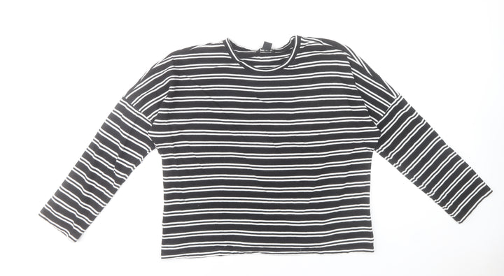 Monki Women's Black White Striped Cotton Long Sleeve T-Shirt Size S