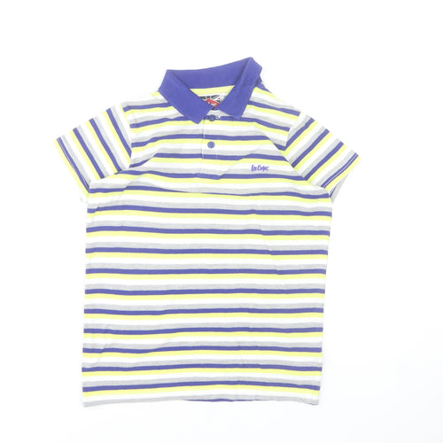 Lee Cooper Boys Multicoloured Striped Polo Shirt 9-10 Years Cotton Blend