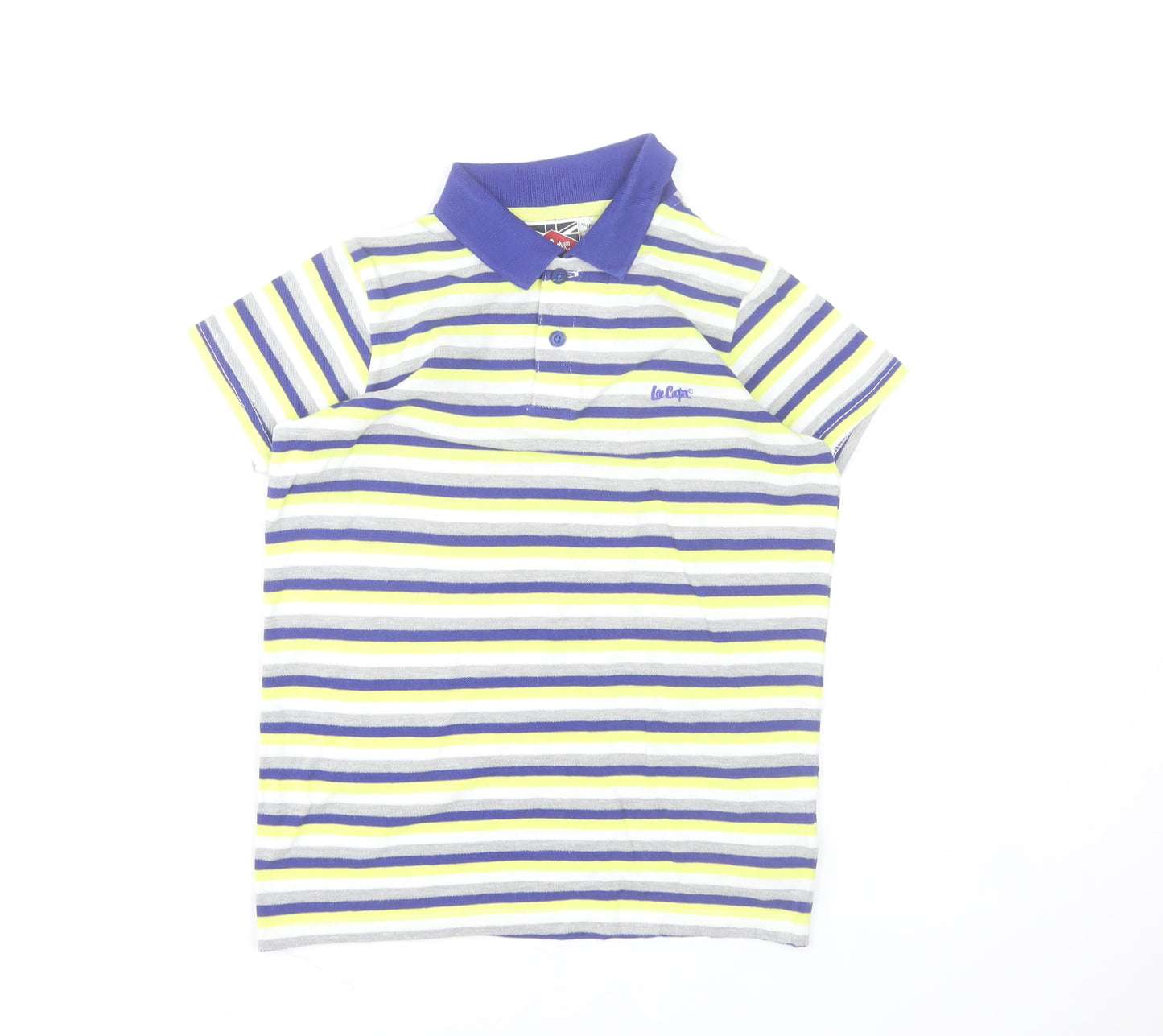 Lee Cooper Boys Multicoloured Striped Polo Shirt 9-10 Years Cotton Blend