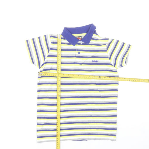 Lee Cooper Boys Multicoloured Striped Polo Shirt 9-10 Years Cotton Blend