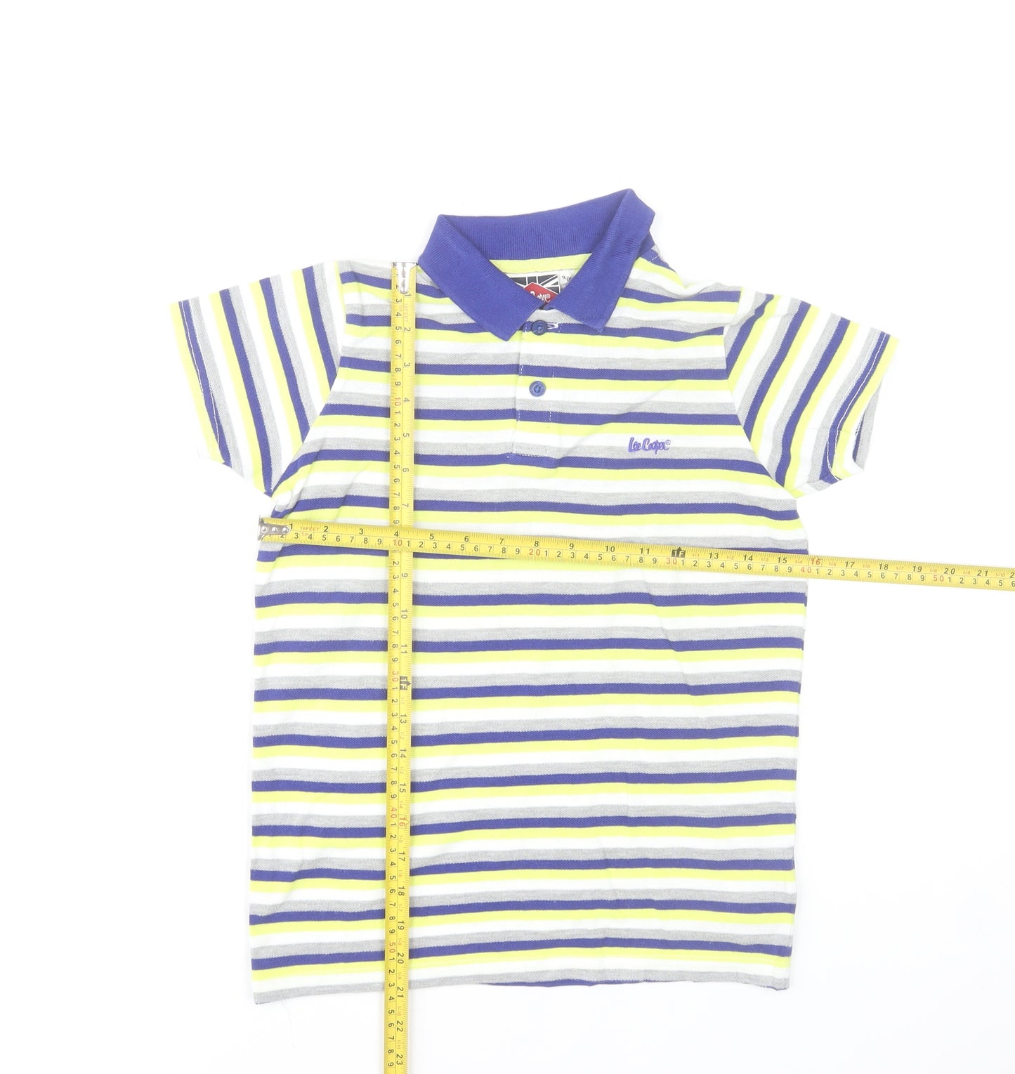 Lee Cooper Boys Multicoloured Striped Polo Shirt 9-10 Years Cotton Blend