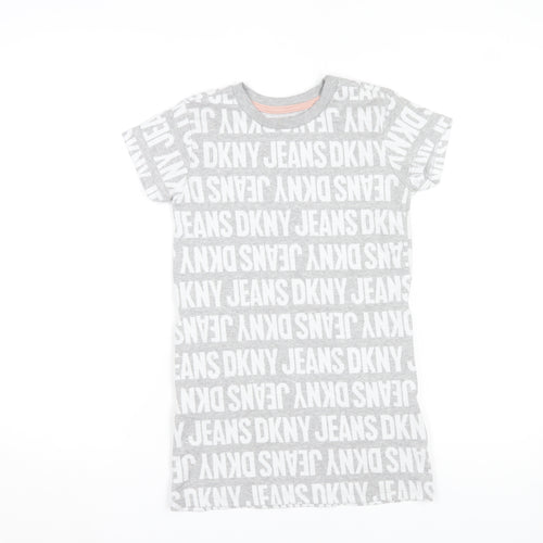 DKNY Jeans Grey Logo T-Shirt Small Teens Short Sleeve Cotton Blend