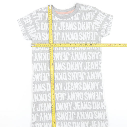 DKNY Jeans Grey Logo T-Shirt Small Teens Short Sleeve Cotton Blend
