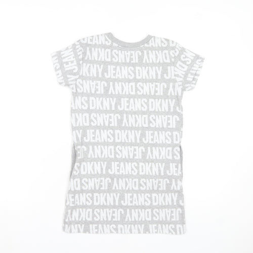 DKNY Jeans Grey Logo T-Shirt Small Teens Short Sleeve Cotton Blend