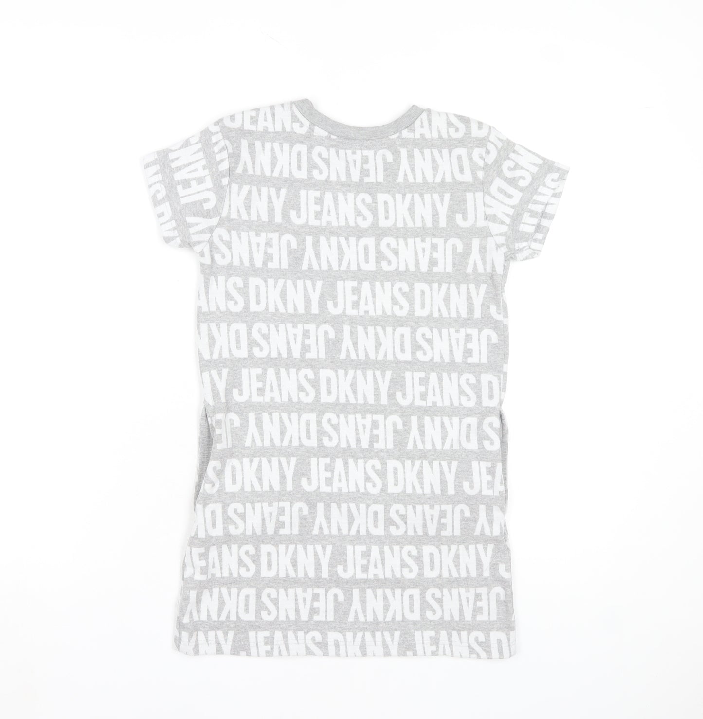 DKNY Jeans Grey Logo T-Shirt Small Teens Short Sleeve Cotton Blend