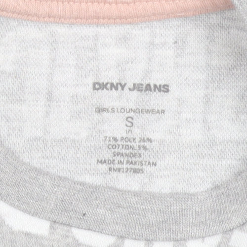 DKNY Jeans Grey Logo T-Shirt Small Teens Short Sleeve Cotton Blend