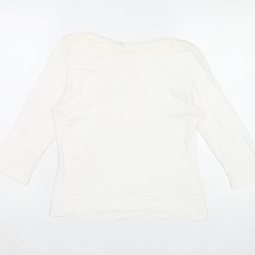 Berkertex Women’s White Lace Neck 3/4 Sleeve Viscose Top Size 16