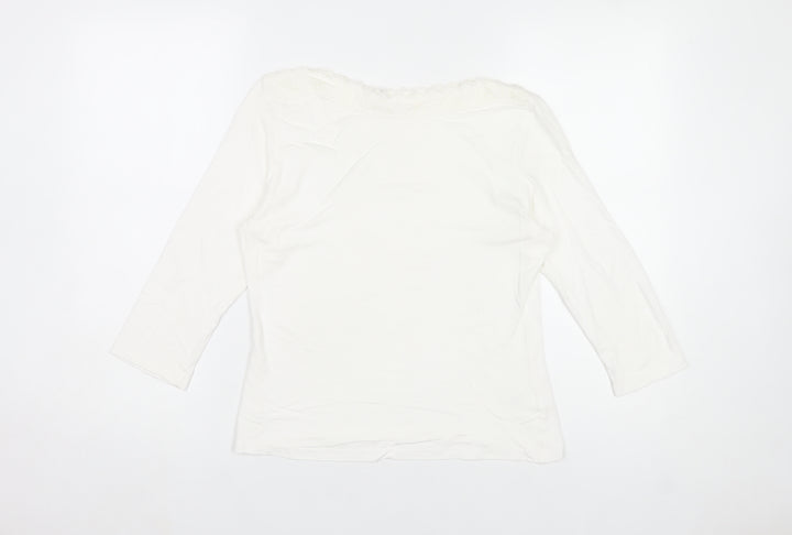 Berkertex Women’s White Lace Neck 3/4 Sleeve Viscose Top Size 16