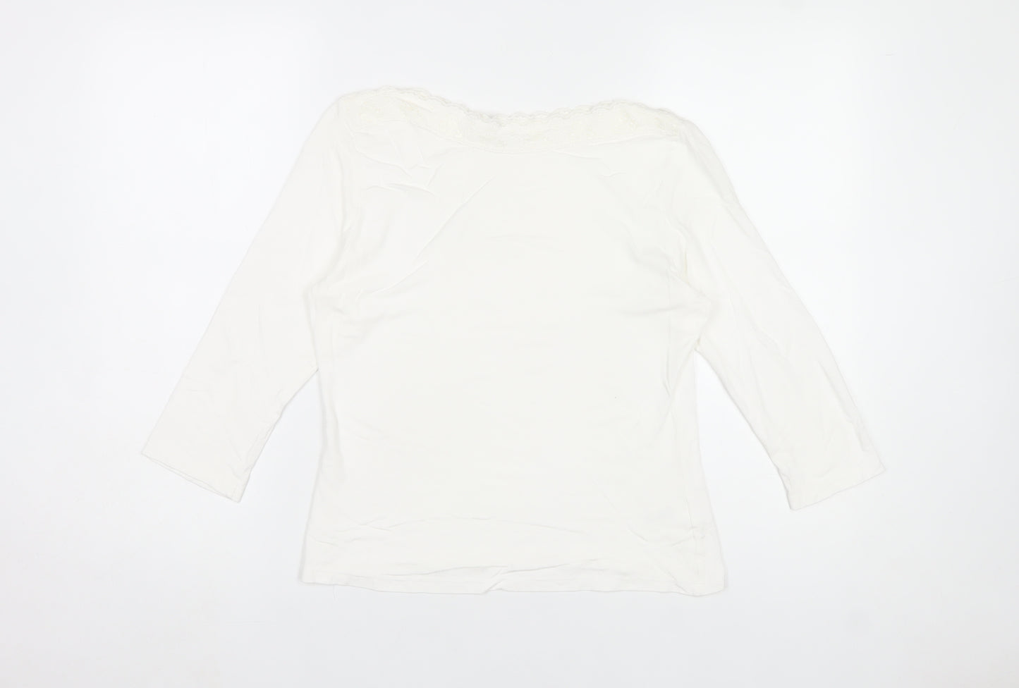 Berkertex Women’s White Lace Neck 3/4 Sleeve Viscose Top Size 16