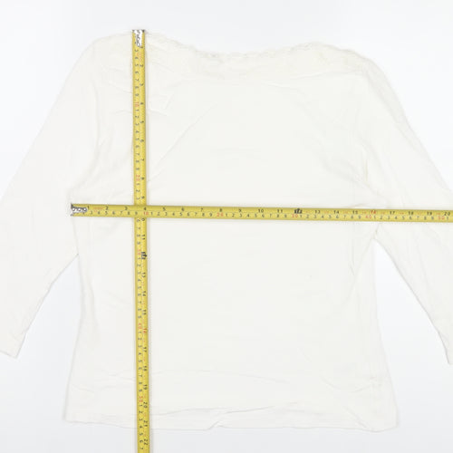 Berkertex Women’s White Lace Neck 3/4 Sleeve Viscose Top Size 16