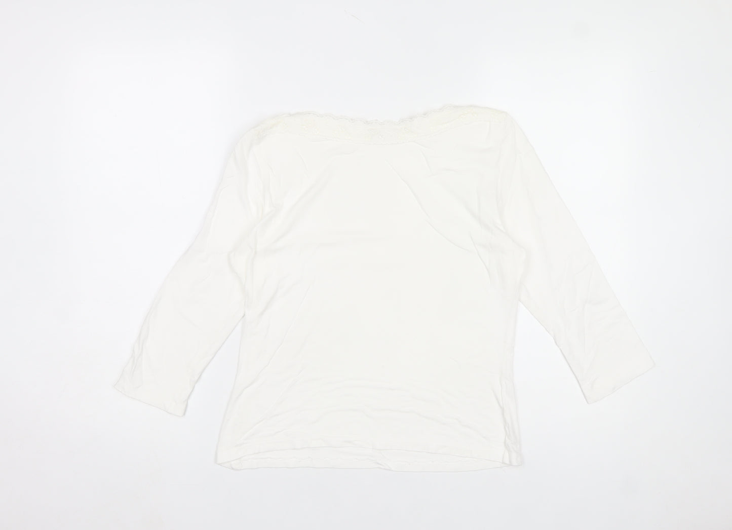 Berkertex Women’s White Lace Neck 3/4 Sleeve Viscose Top Size 16