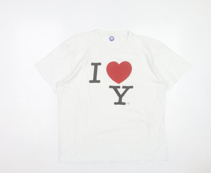 Starworld Women White I Love NY Cotton T-Shirt L Short Sleeve