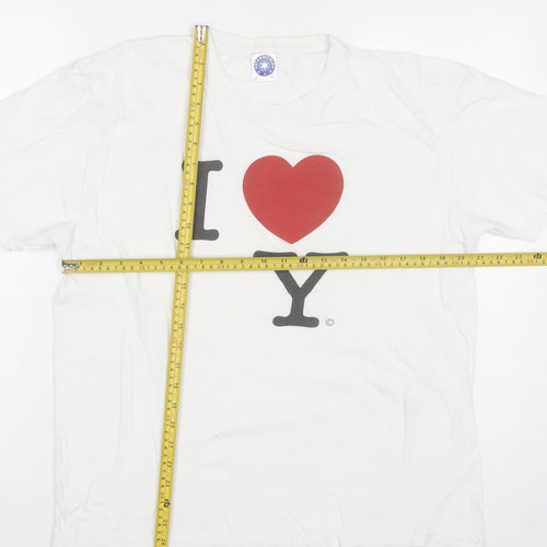 Starworld Women White I Love NY Cotton T-Shirt L Short Sleeve