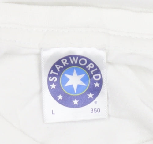 Starworld Women White I Love NY Cotton T-Shirt L Short Sleeve