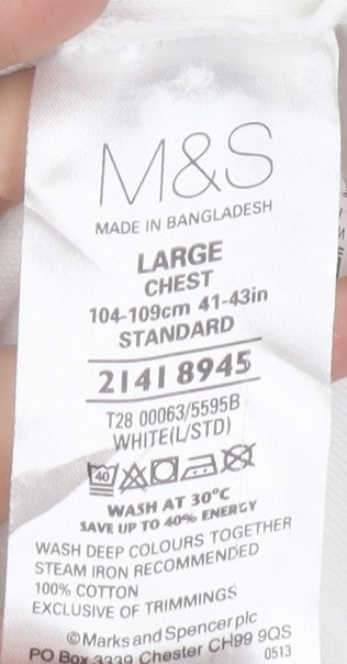 Marks and Spencer Men's White Cotton Polo Shirt Size L Regular Fit