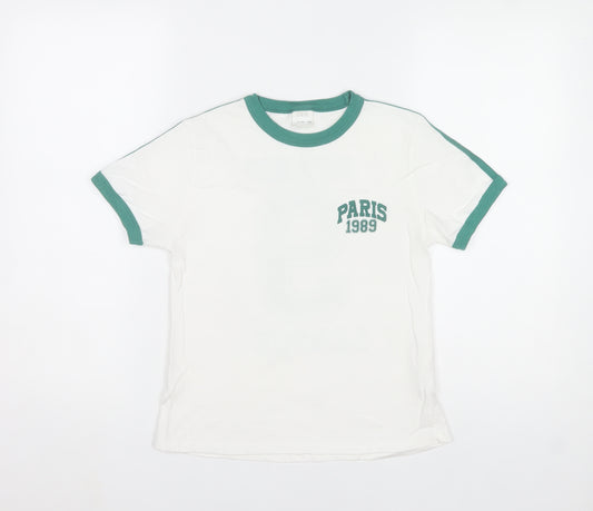 ZARA Girls White Green Ringer Paris 1989 T-Shirt Size 11-12 Years