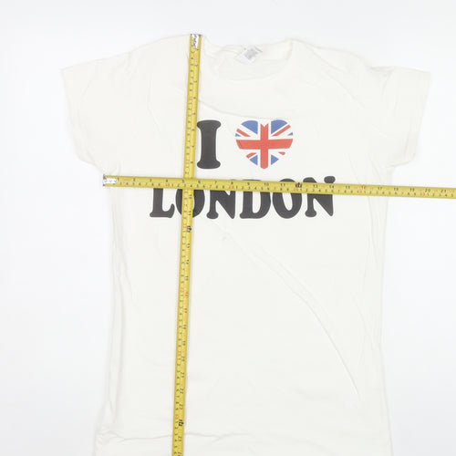 Gildan Women White I Love London Cotton T-Shirt Size L