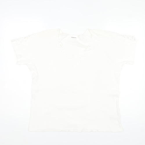 Damart Womens White L Cotton Embroidered Short Sleeve T-Shirt