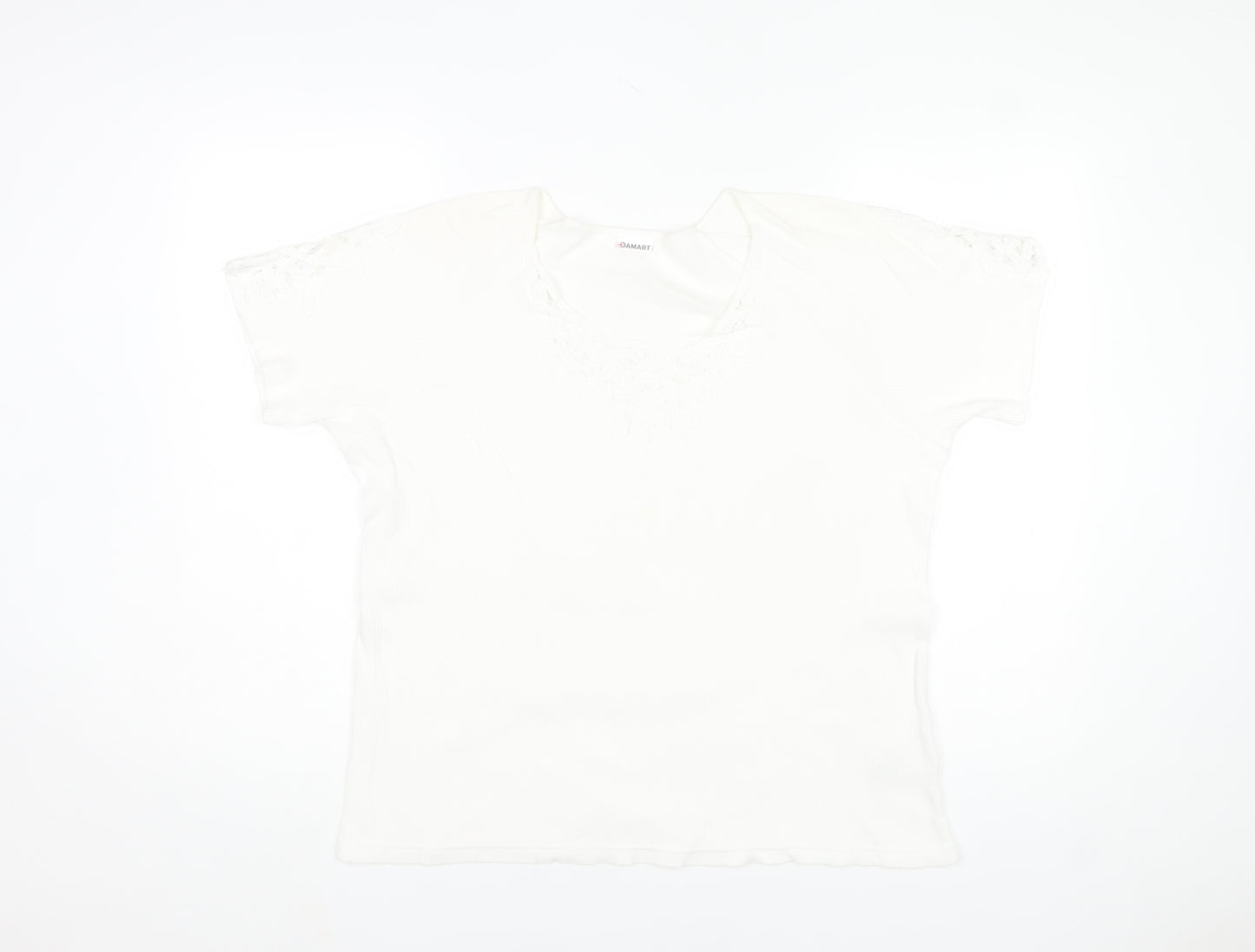 Damart Womens White L Cotton Embroidered Short Sleeve T-Shirt