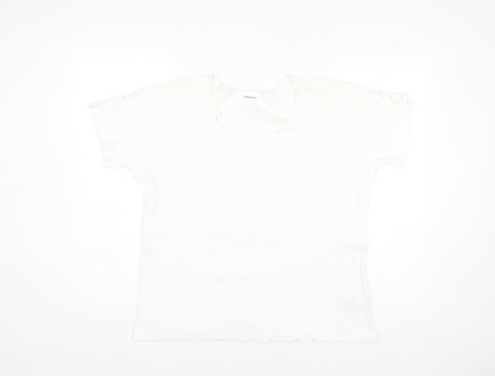 Damart Womens White L Cotton Embroidered Short Sleeve T-Shirt