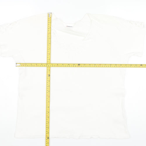 Damart Womens White L Cotton Embroidered Short Sleeve T-Shirt